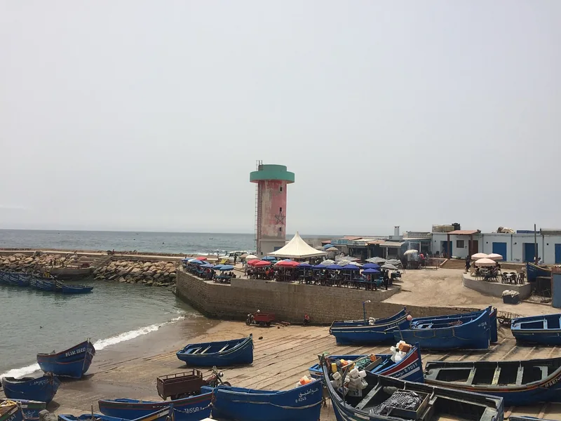 Blue boats in the working harbour